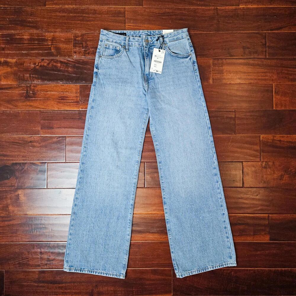 NWT ZARA The Wide Leg Slim Fit Full Length Jeans Mid Rise  Blue Women Size 6